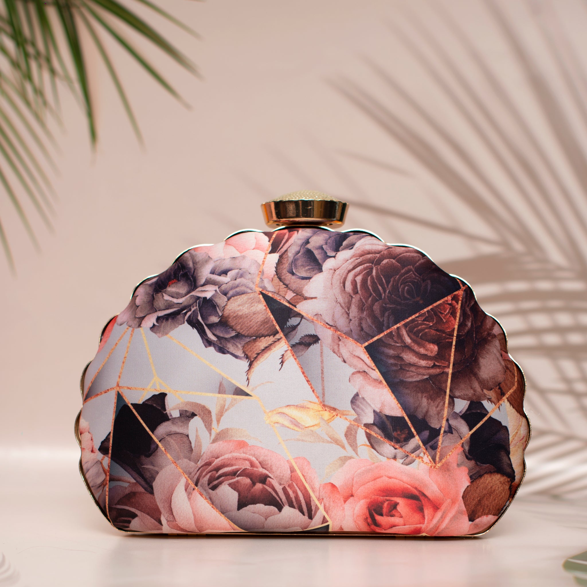 Artklim Rose Printed D-shape Clutch