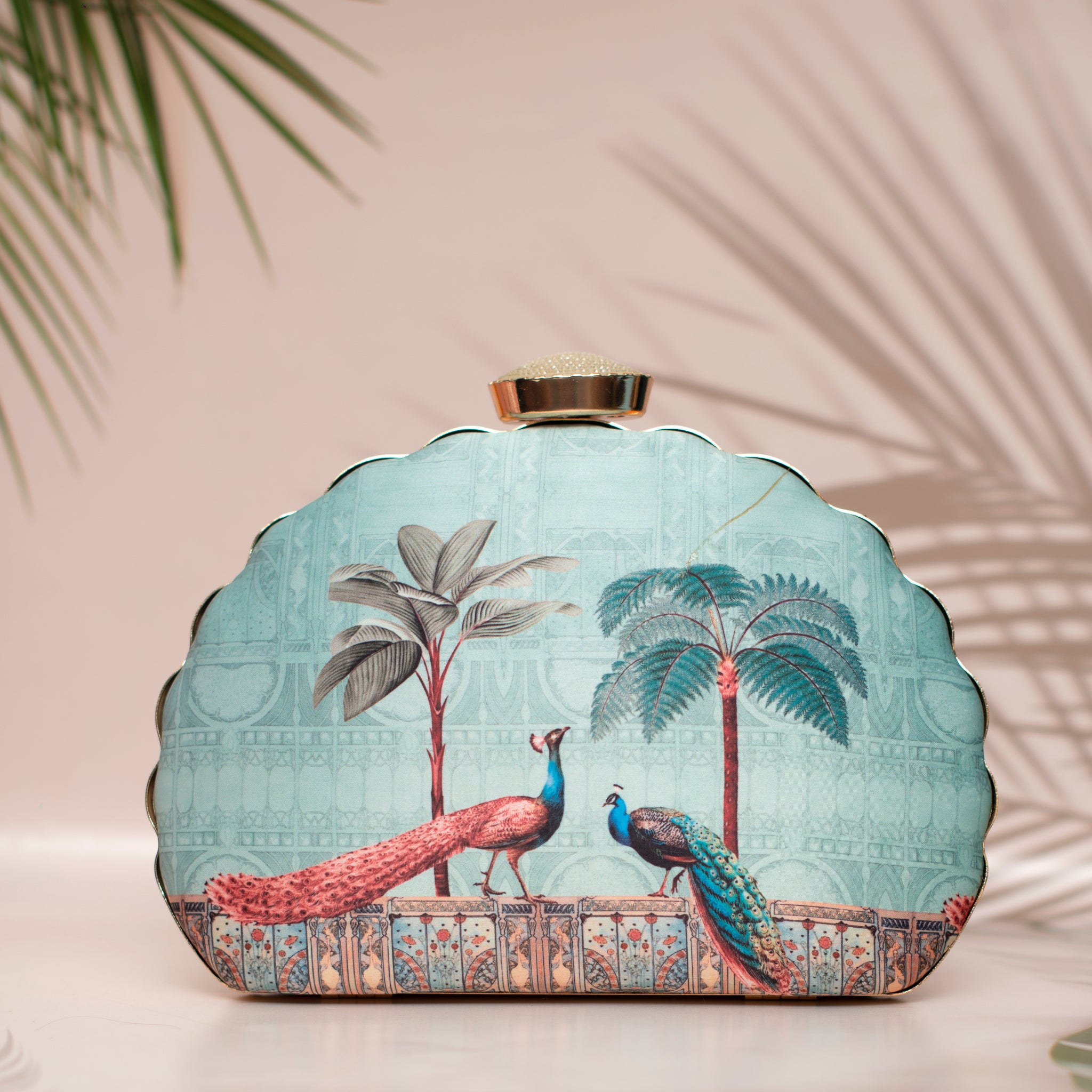 Artklim Peacock Pattern Printed D-shape Clutch