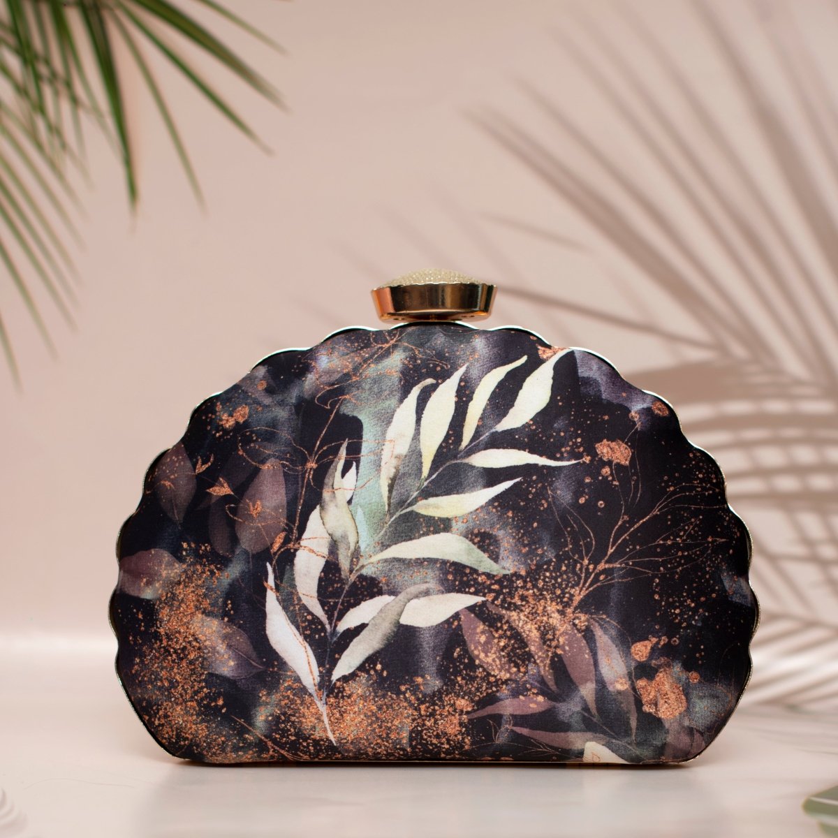 Artklim Black Floral Printed D-shape Clutch