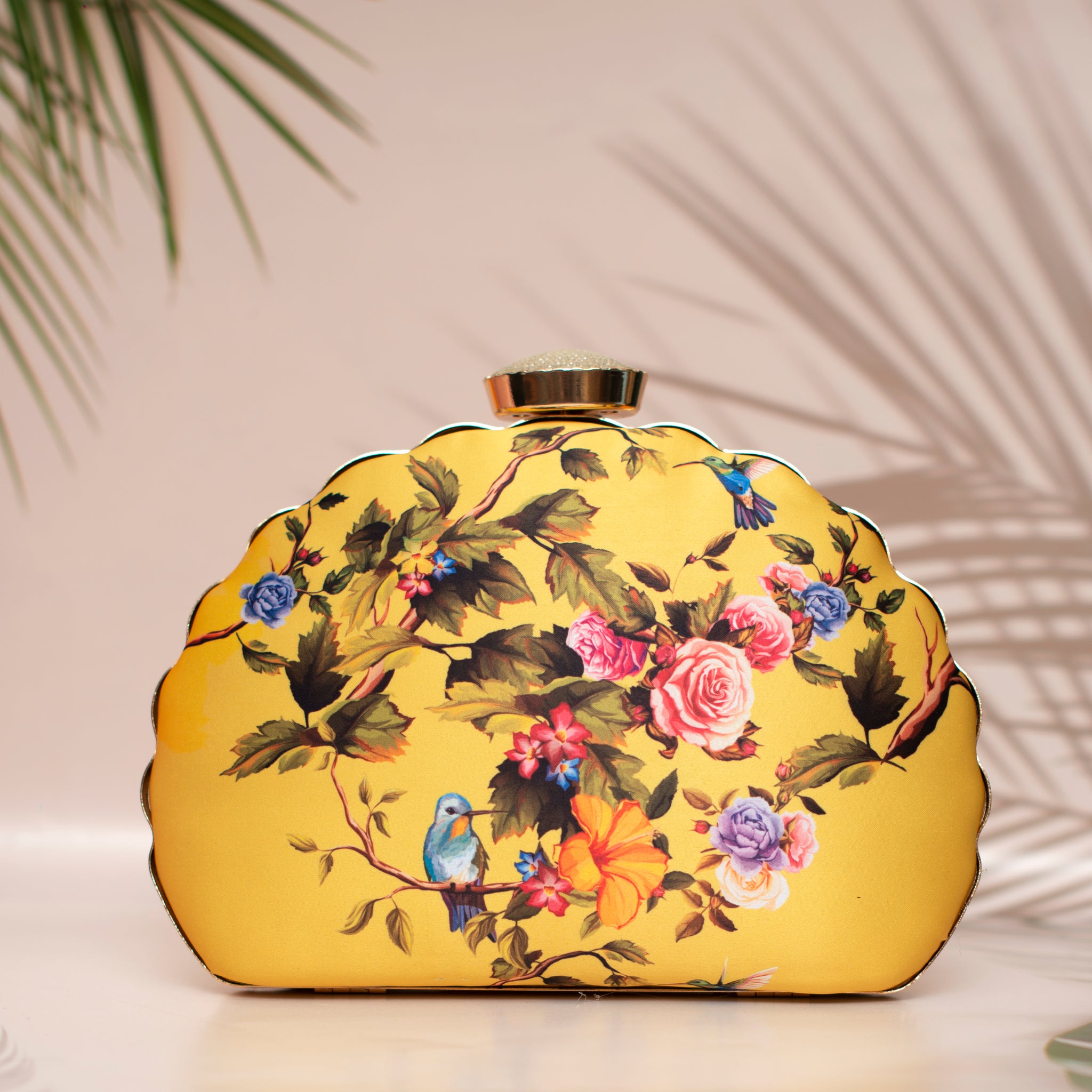 Artklim Yellow Floral Printed D-shape Clutch