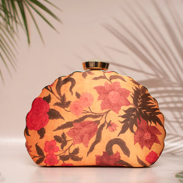 Artklim Yellow Floral Printed D-shape Clutch