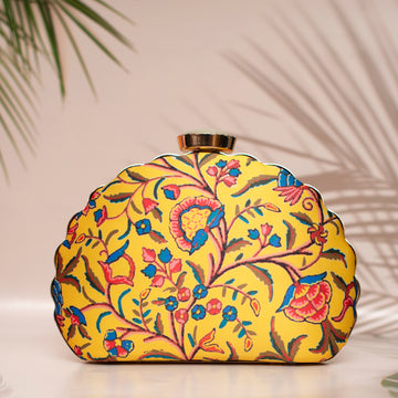 Artklim Yellow Printed D-shape Clutch