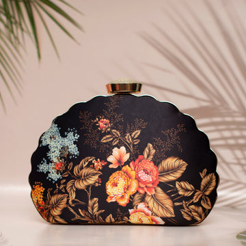 Artklim Black Flower Printed D-shape Clutch