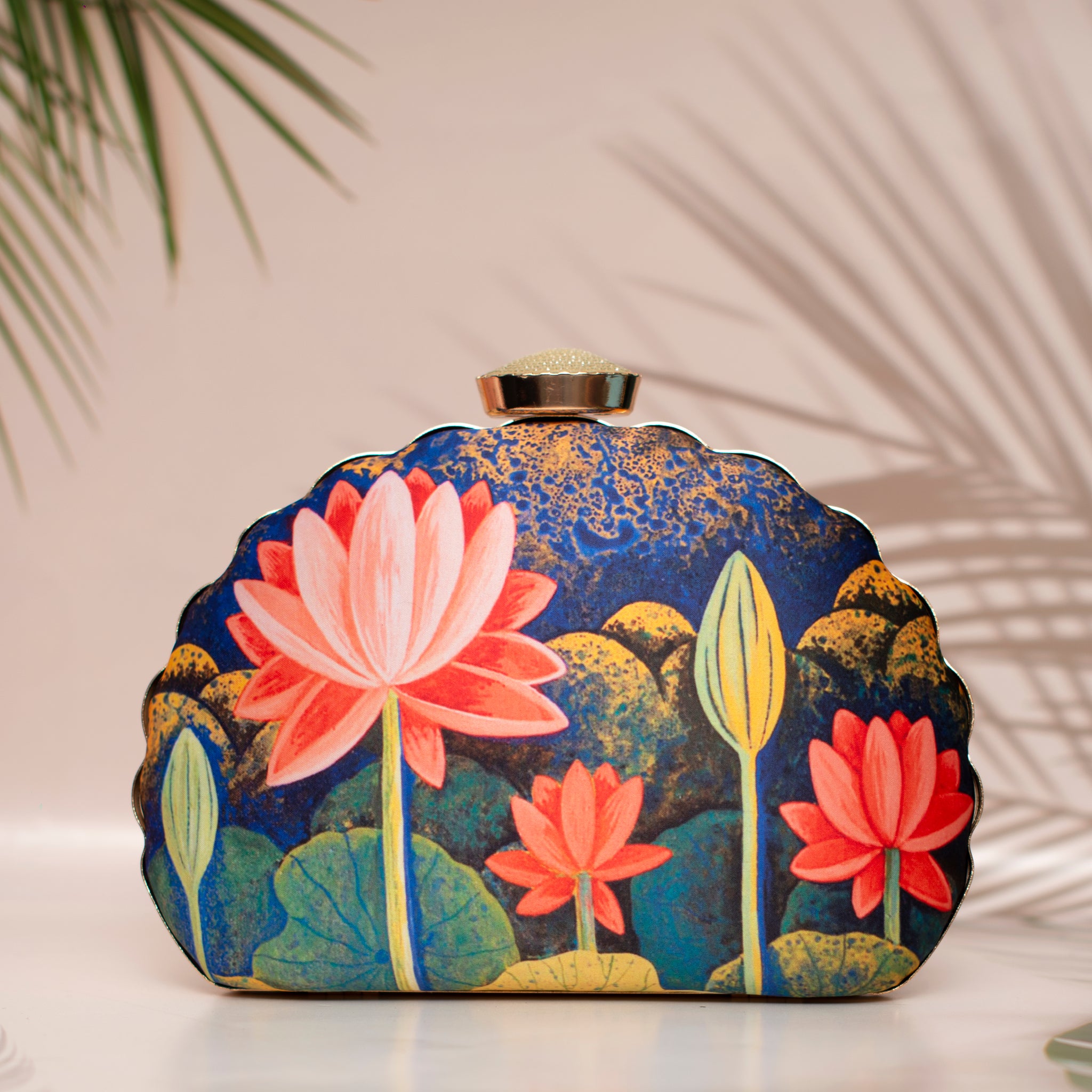 Artklim Lotus Printed D-shape Clutch