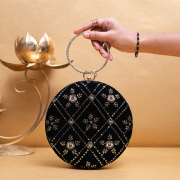 Artklim Black Based Rosegold Sequins Embroidery Clutch