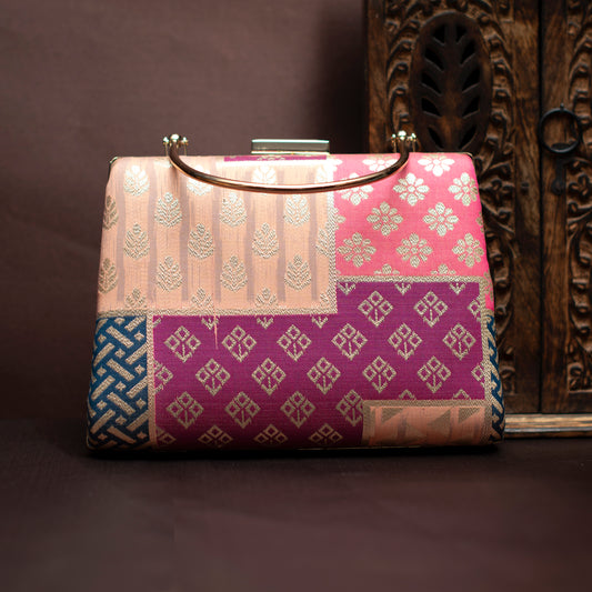Multipattern Pink Brocade Party Clutch