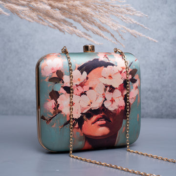 Artklim Marine Green Based Floral Girl Portrait Printed Clutch