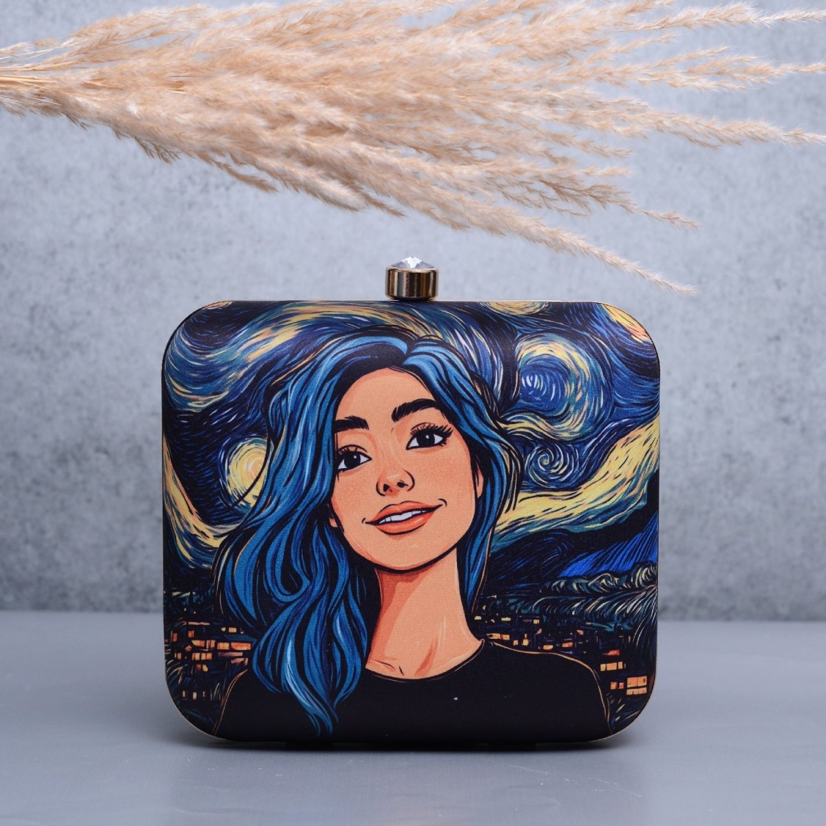 Artklim Blue Hair Girl Portrait Printed Clutch