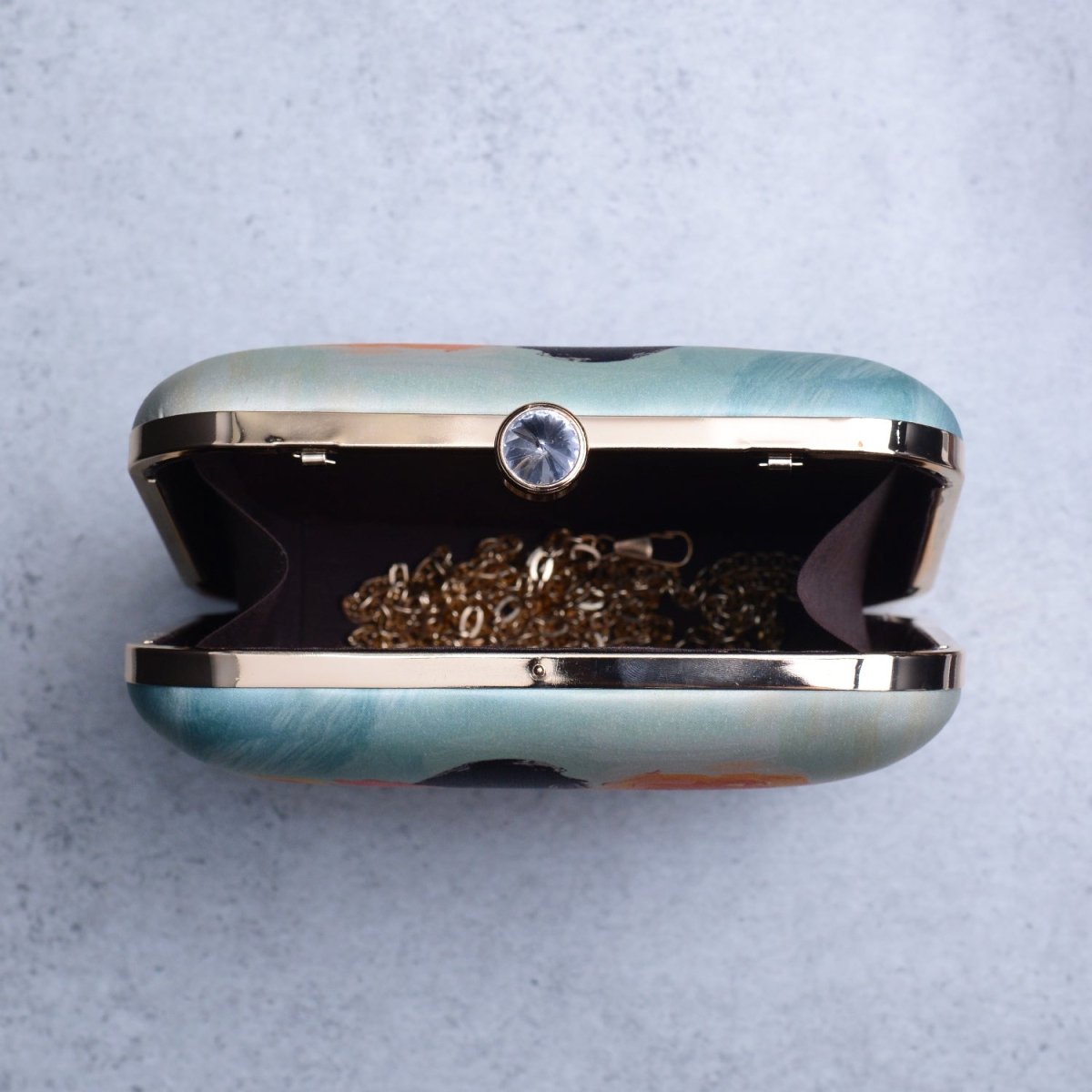 Artklim Light Blue Based Floral Girl Portrait Printed Clutch