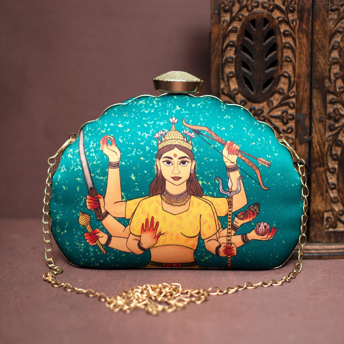 Artklim Maa Durga  D- Shape Printed Clutch