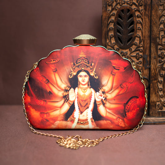 Artklim Goddess Durga Printed D-Shape Clutch
