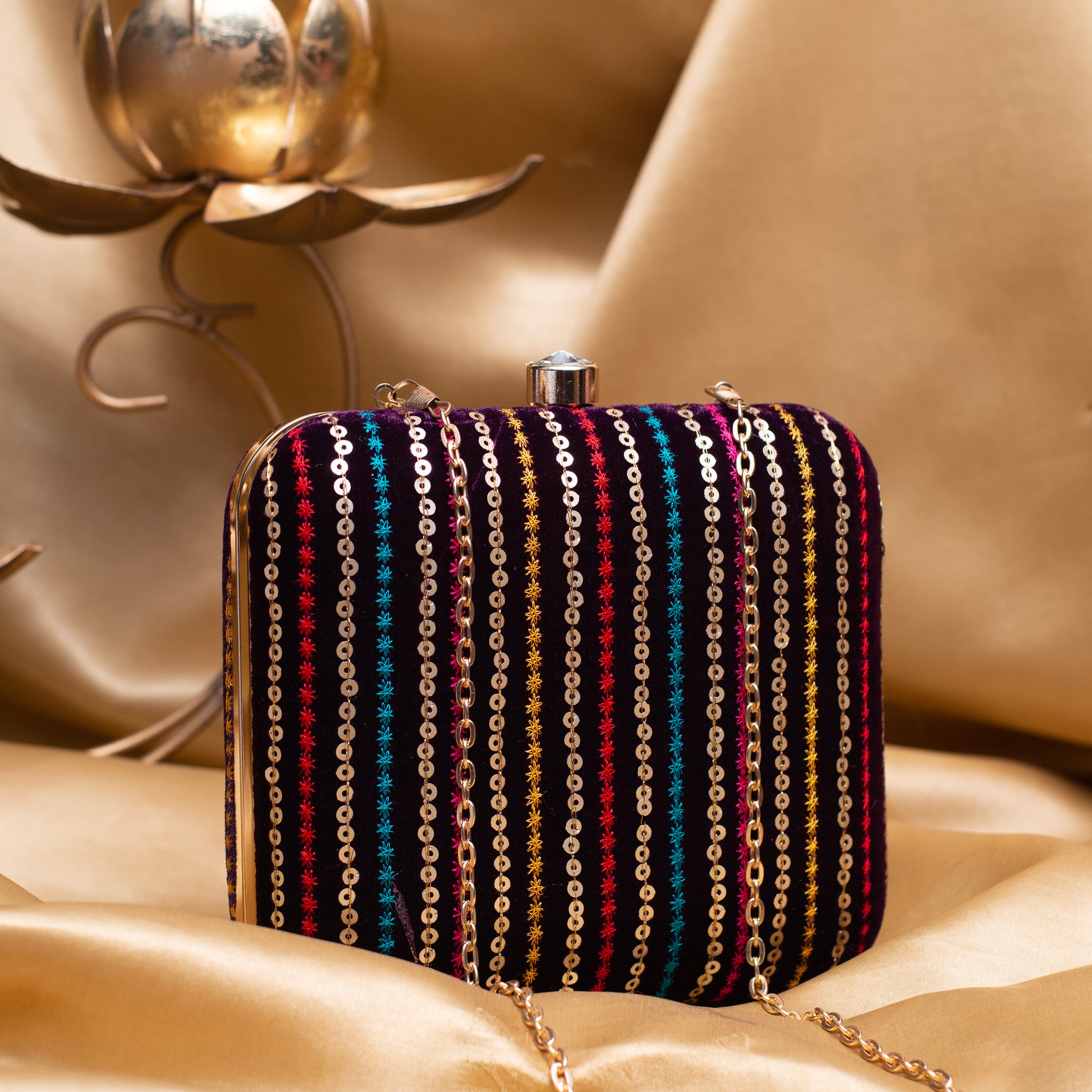 Artklim Wine Based Multicolored Sequins Embroidery Clutch