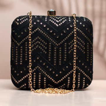 Black Zigzag Sequins Embroidery Clutch