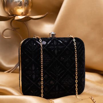 Artklim Black Based Sequins Embroidery Clutch