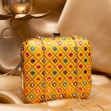 Artklim Yellow Based Multicolored Sequins Embroidery Clutch