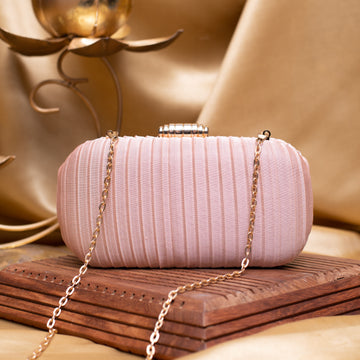 Artklim Baby Pink Ribbed Fabric Clutch