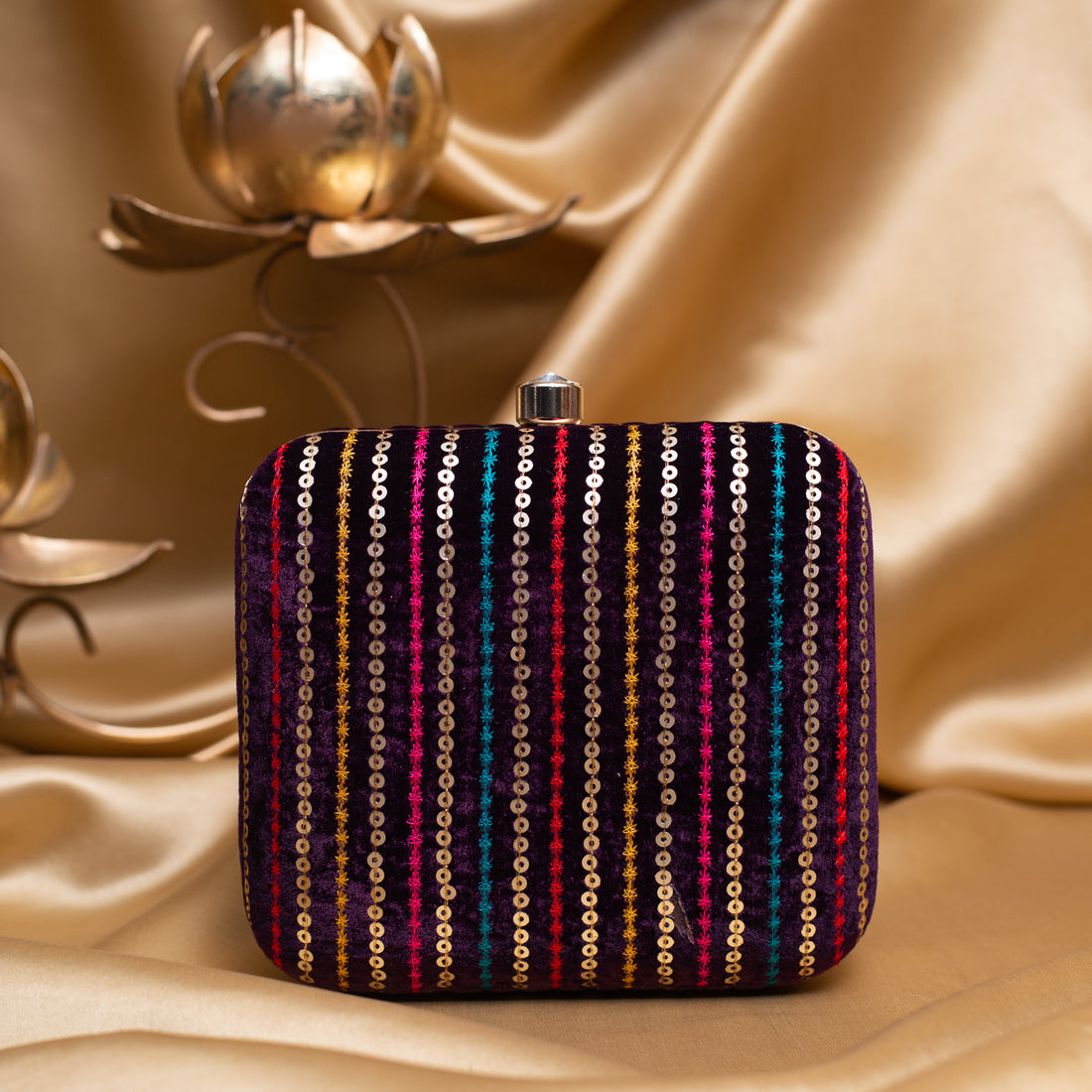 Artklim Wine Based Multicolored Sequins Embroidery Clutch