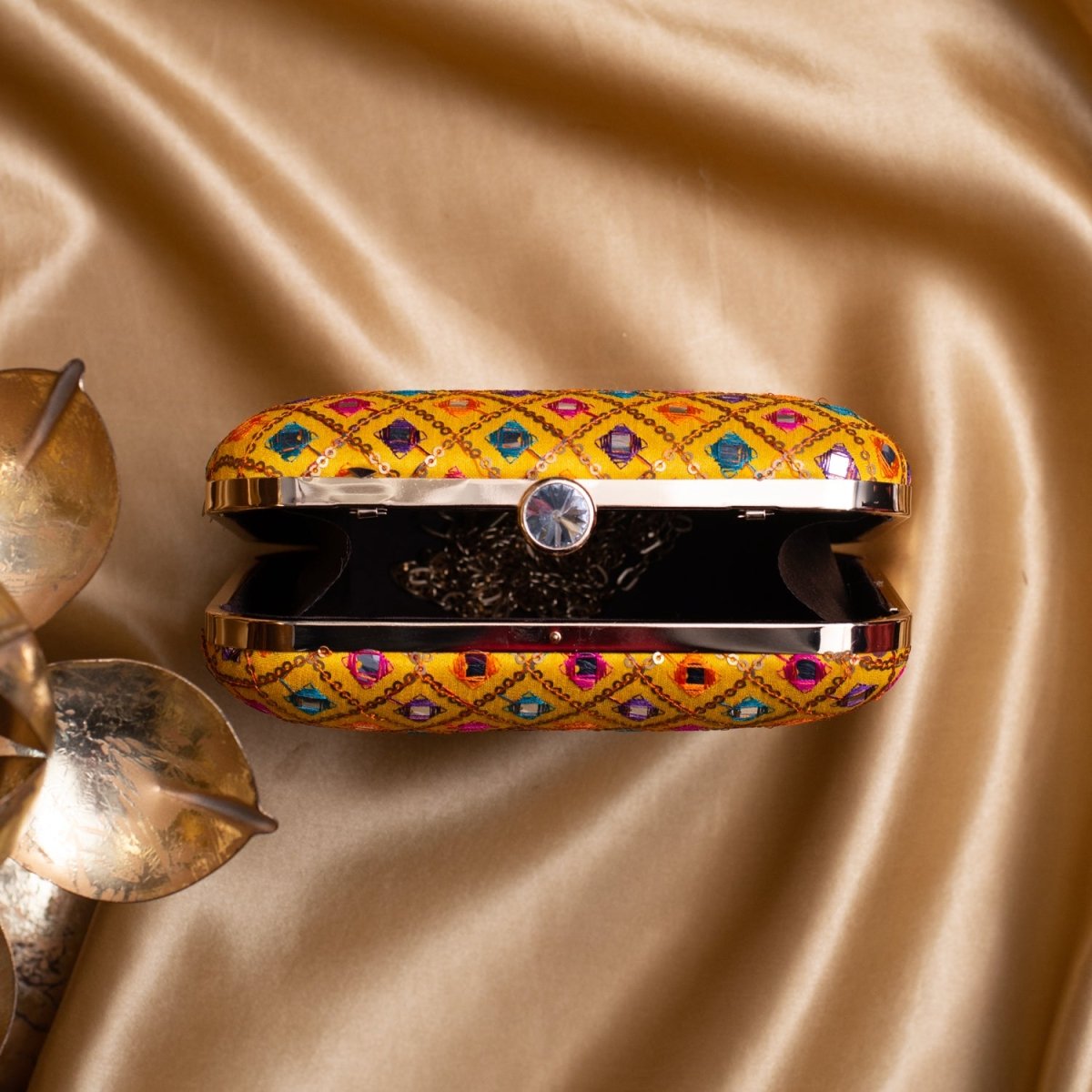 Artklim Yellow Based Multicolored Sequins Embroidery Clutch