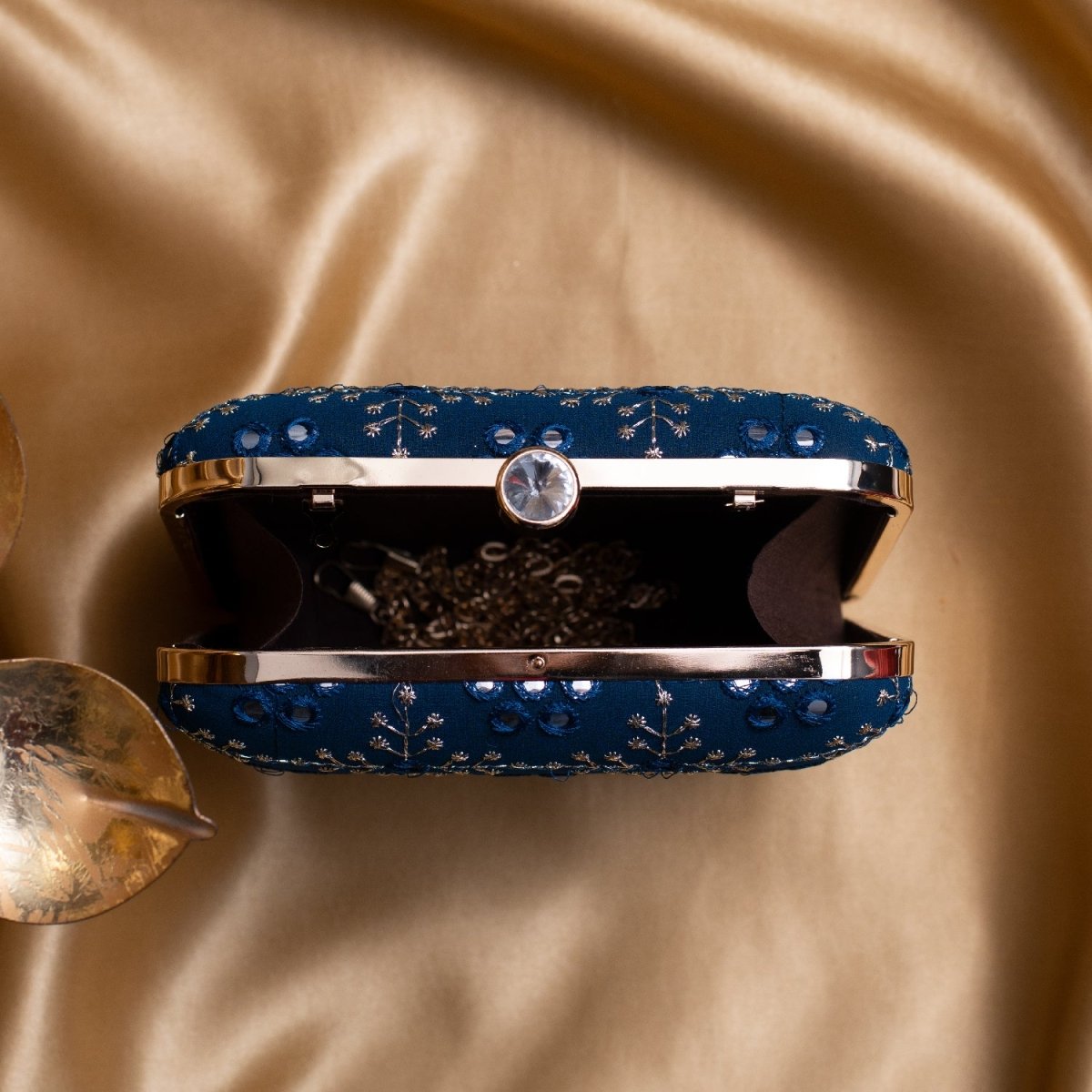 Artklim Blue Based Silver Threadwork Embroidery Clutch