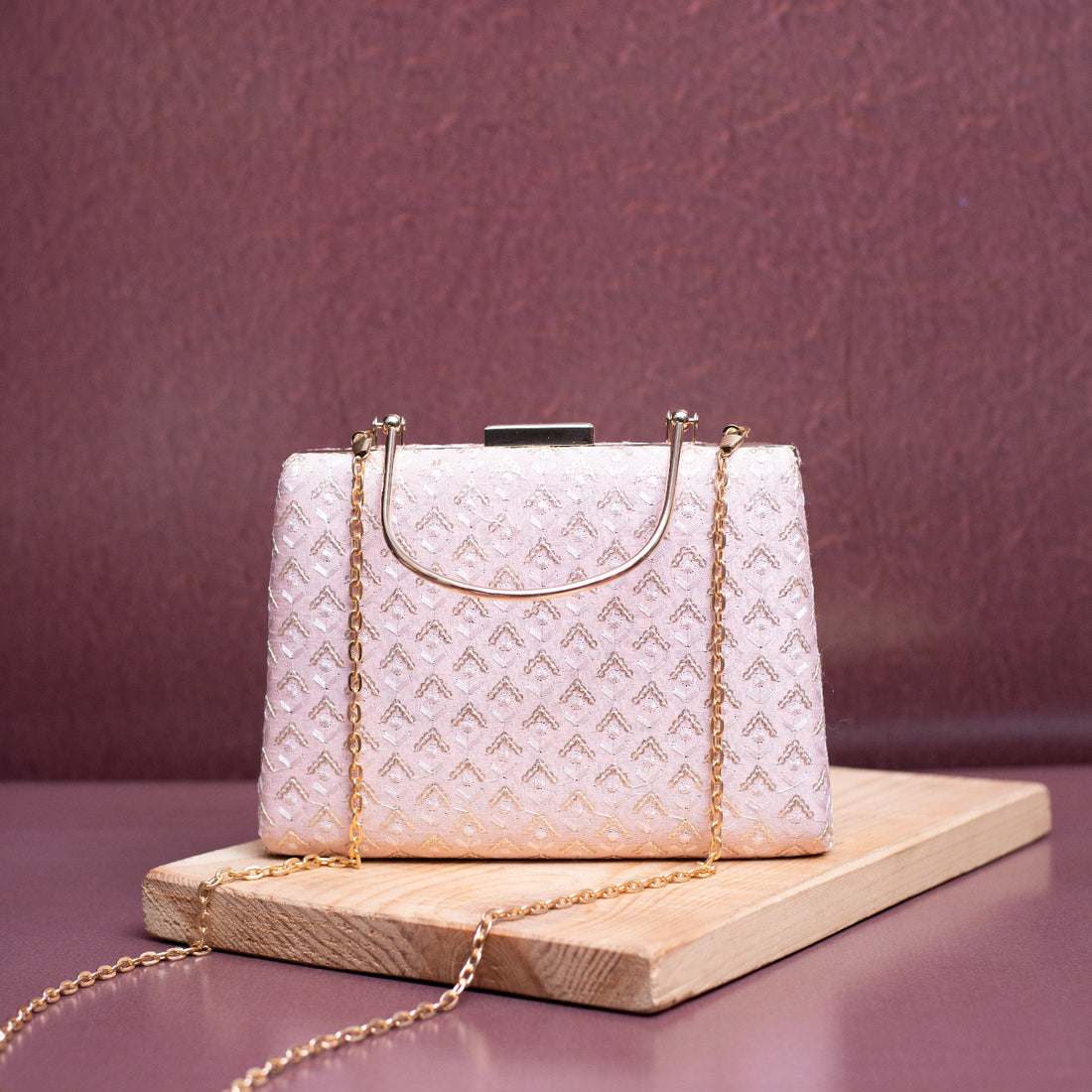 Artklim Baby Pink Based Sequins Embroidery Clutch