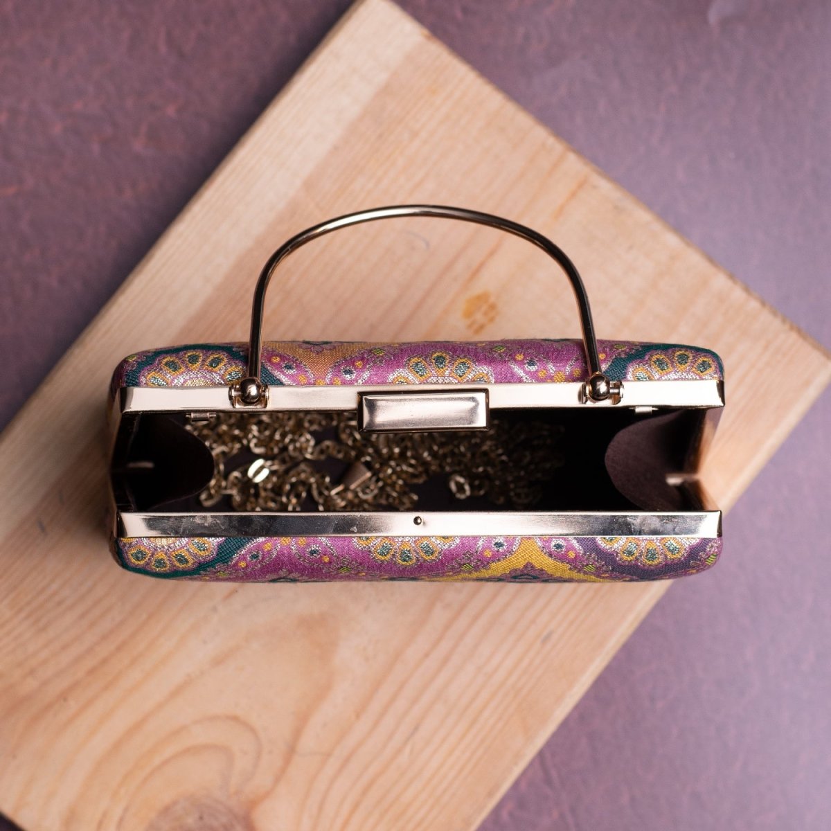 Artklim Pink Based Pattern Printed Silk Fabric Clutch