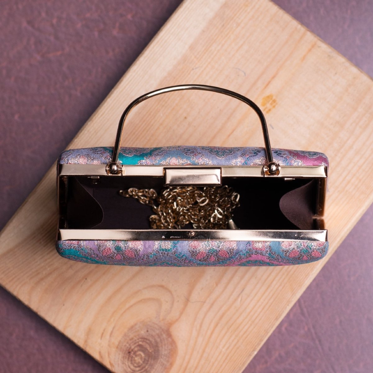 Artklim Blue And Pink Floral Pattern Printed Fabric Clutch