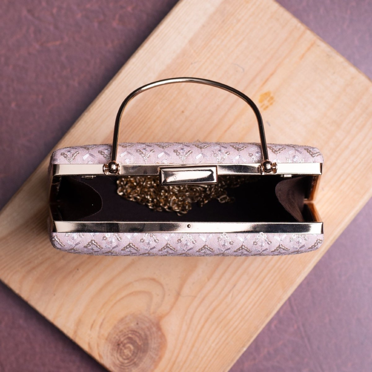 Artklim Baby Pink Based Sequins Embroidery Clutch