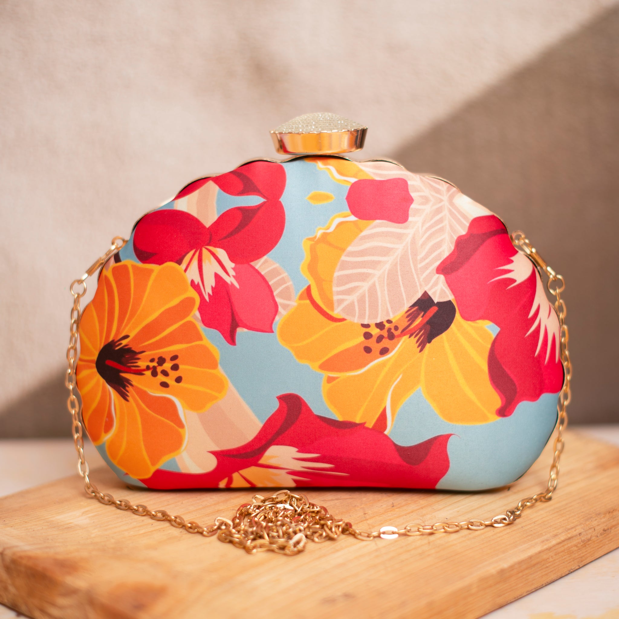 Artklim Pink And Yellow Floral Printed Clutch