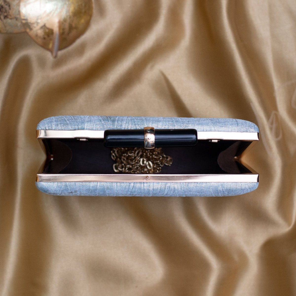 Artklim Pastel Blue Based Crushed Satin Fabric Clutch