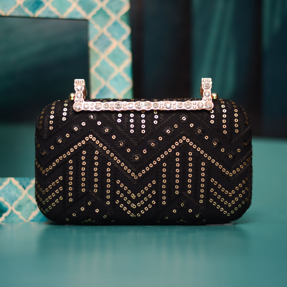 Artklim Black Embroidery Party Clutch