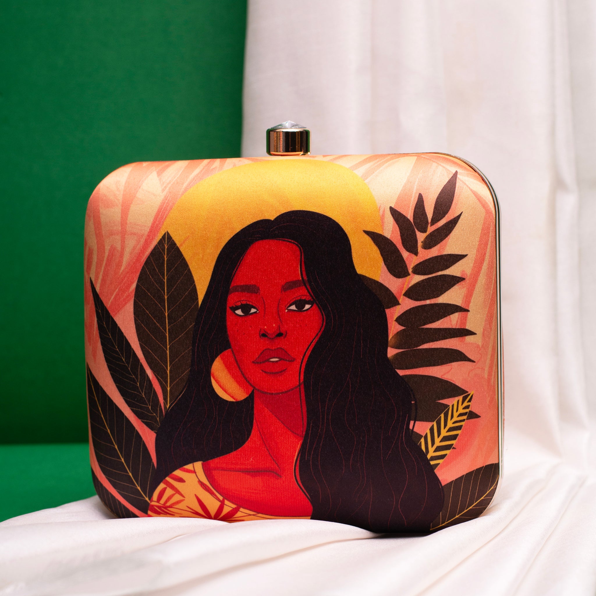 Afro Woman Portrait Printed Clutch