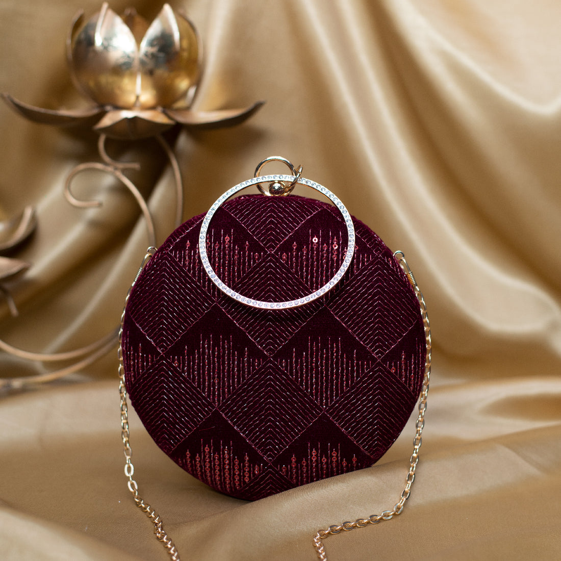 Artklim Maroon Based Threadwork And Sequins Embroidery Clutch