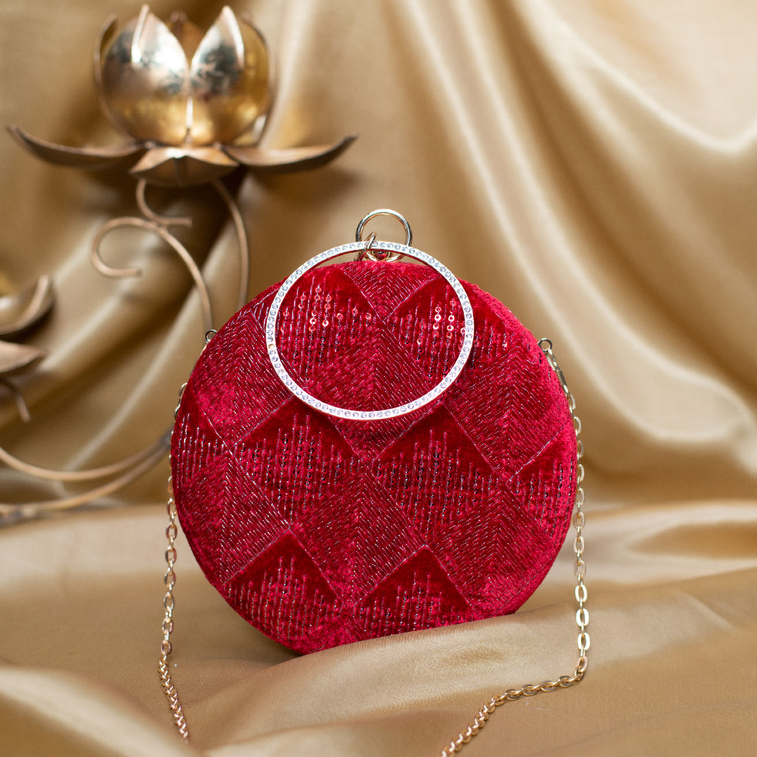 Artklim Red Based Silver Sequins Embroidery Clutch