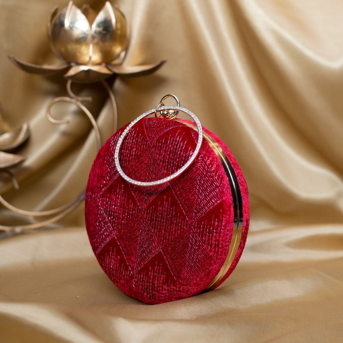 Artklim Red Based Silver Sequins Embroidery Clutch