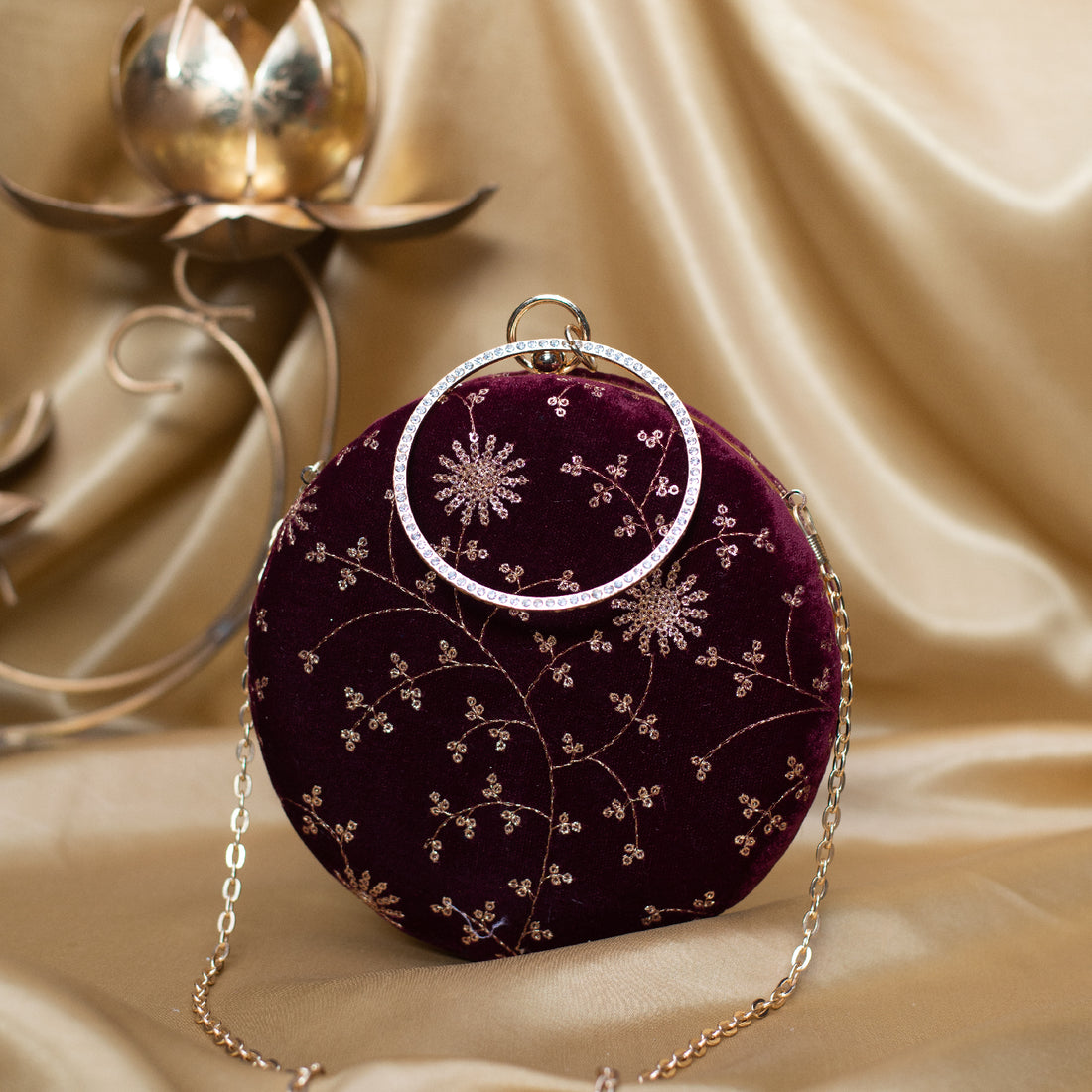 Artklim Maroon Based Golden Sequins Embroidery Clutch