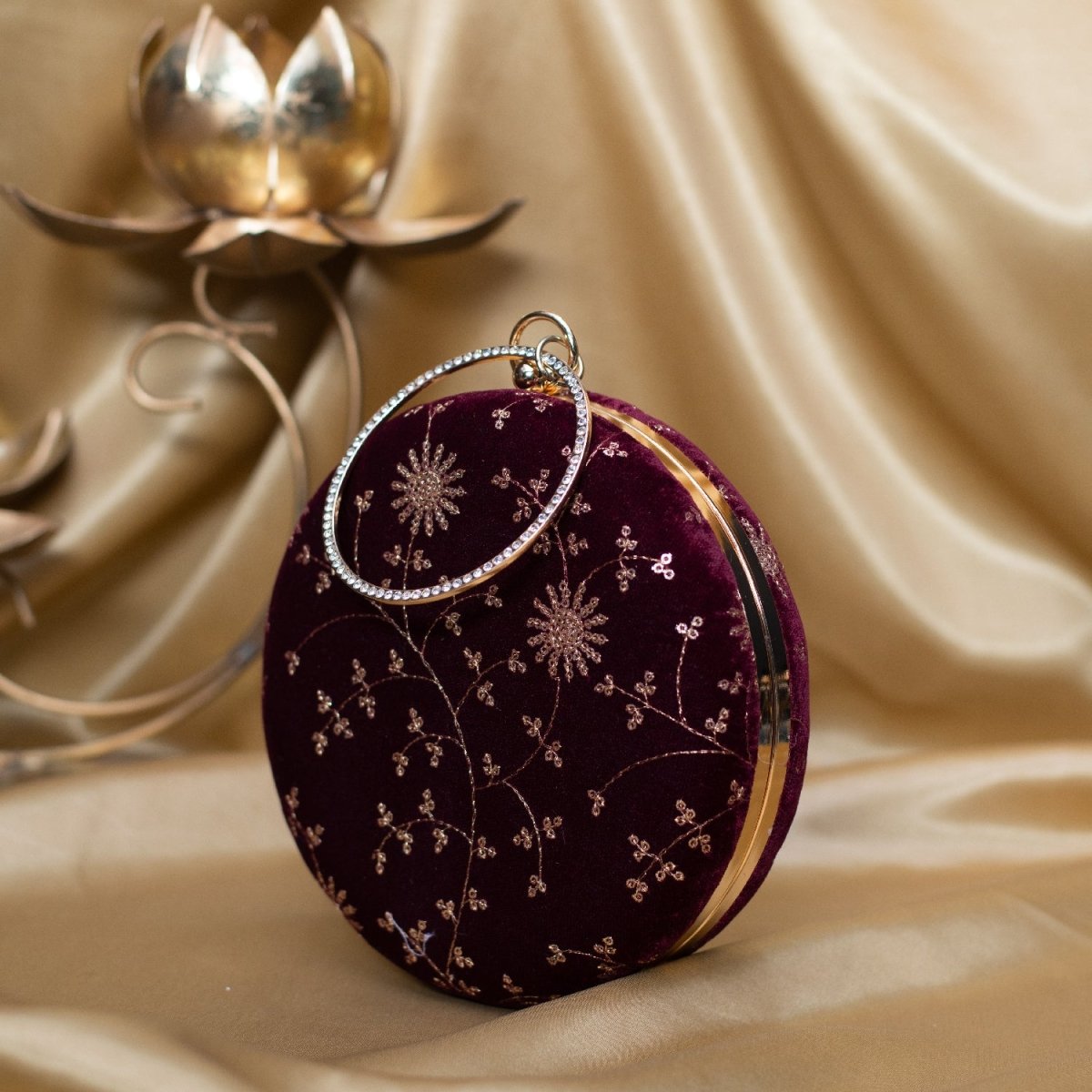 Artklim Maroon Based Golden Sequins Embroidery Clutch