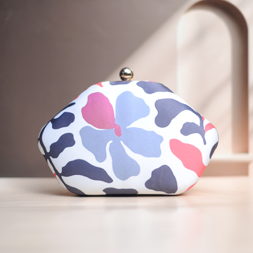 Artklim White And Grey Floral Printed Clutch