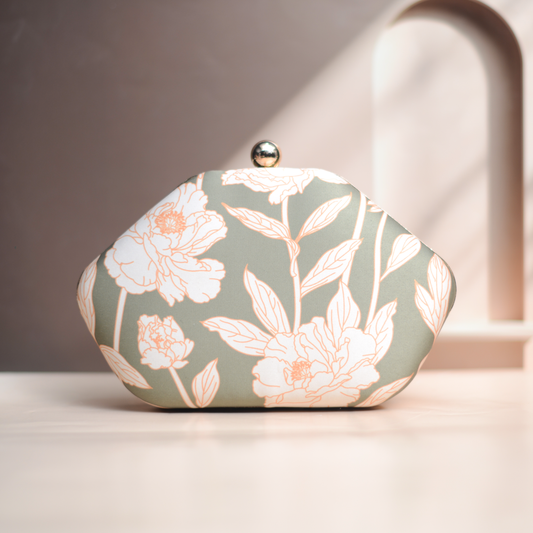 Artklim Green And White Floral Printed Clutch