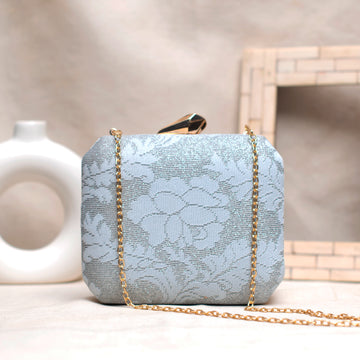 Pastel Blue Floral Pattern Clutch