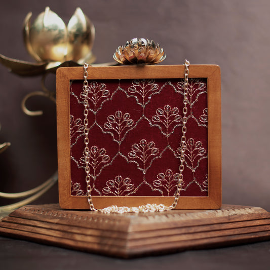 Red Sequins Embroidery Wooden Clutch