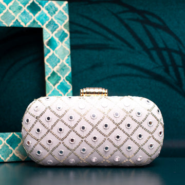 White Sequins Checks Capsule Clutch