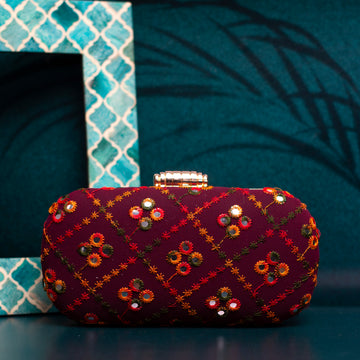 Wine Sequins Embroidery Capsule Clutch