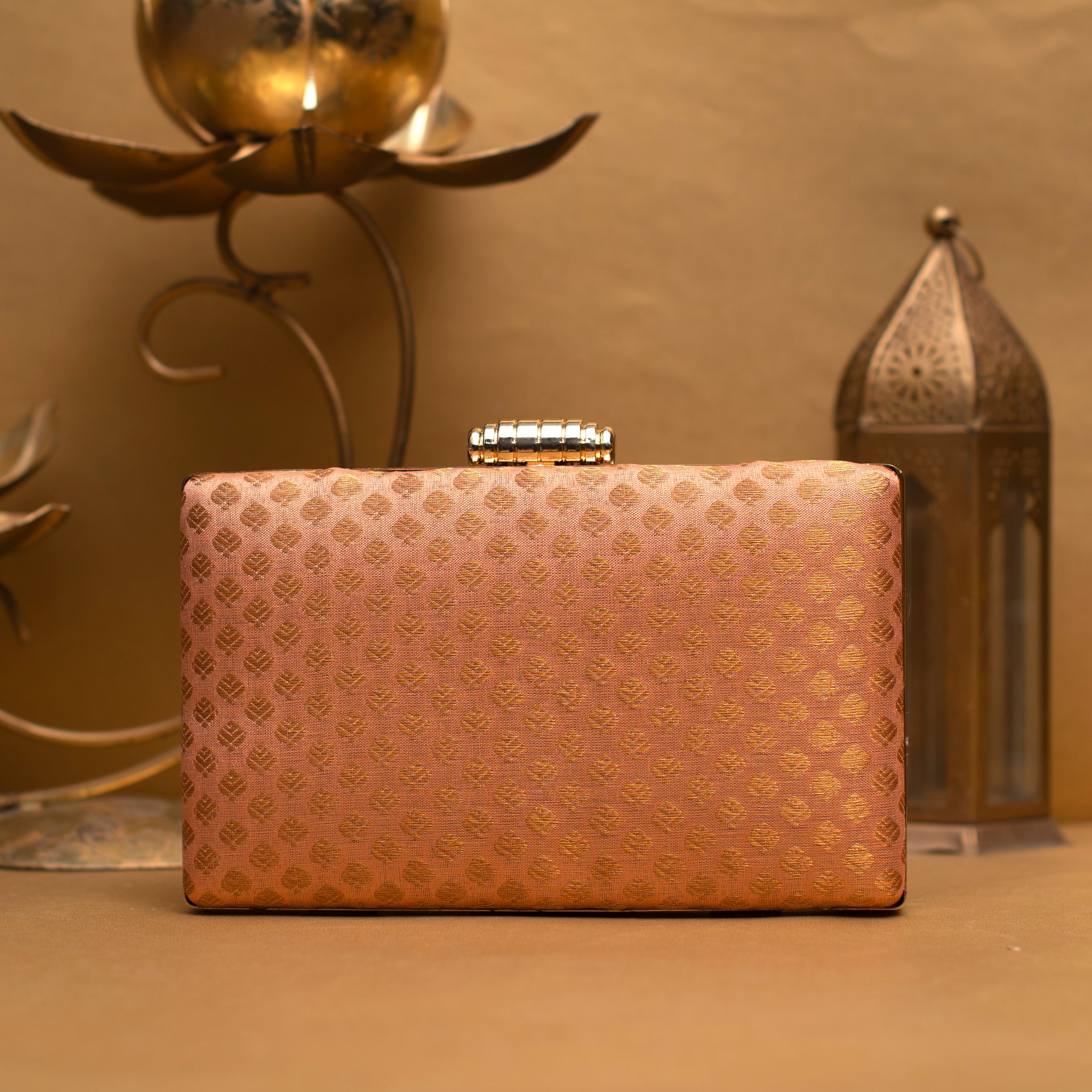 Orange Brocade Rectangle Fabric Clutch