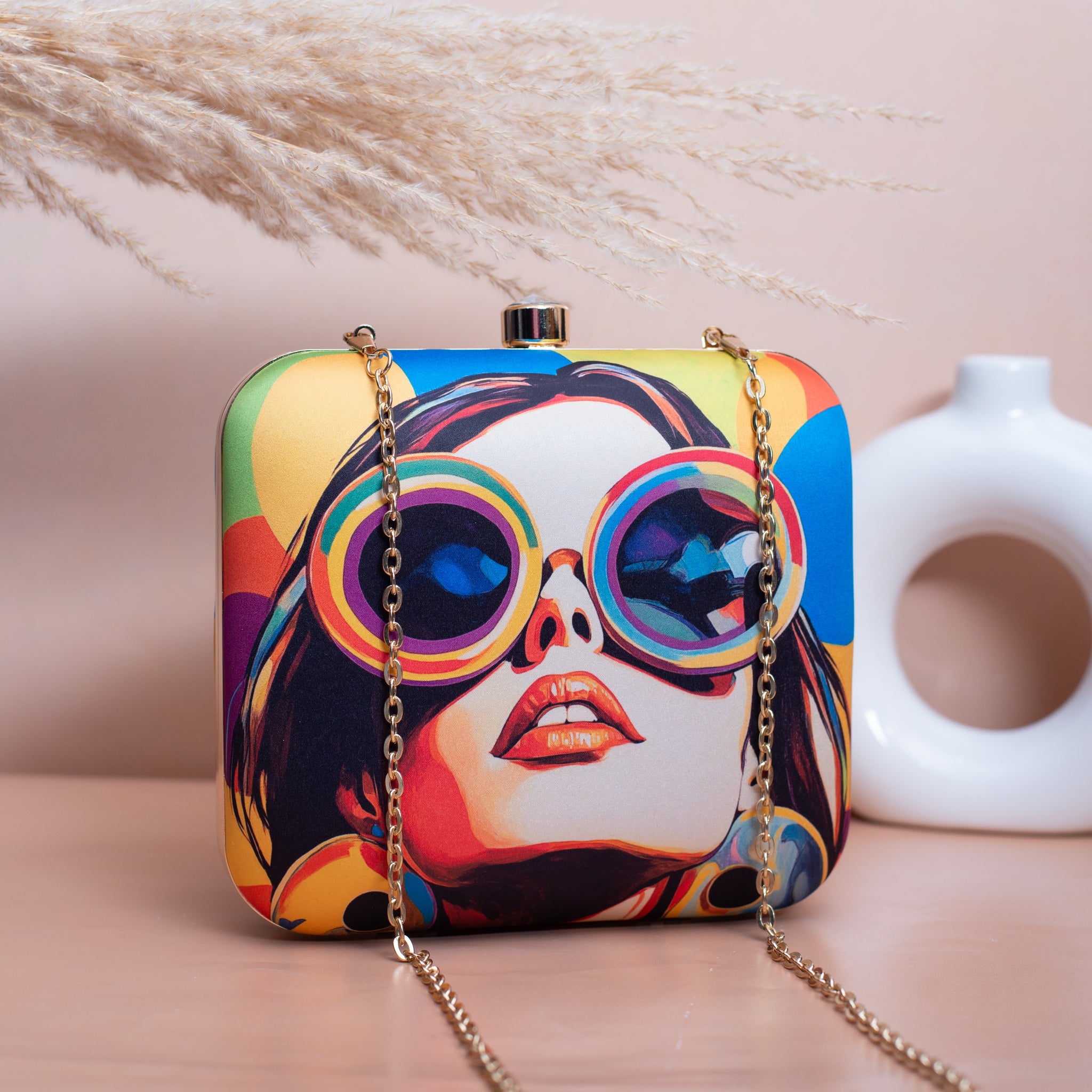 Artklim Multicolored Portrait Printed Clutch