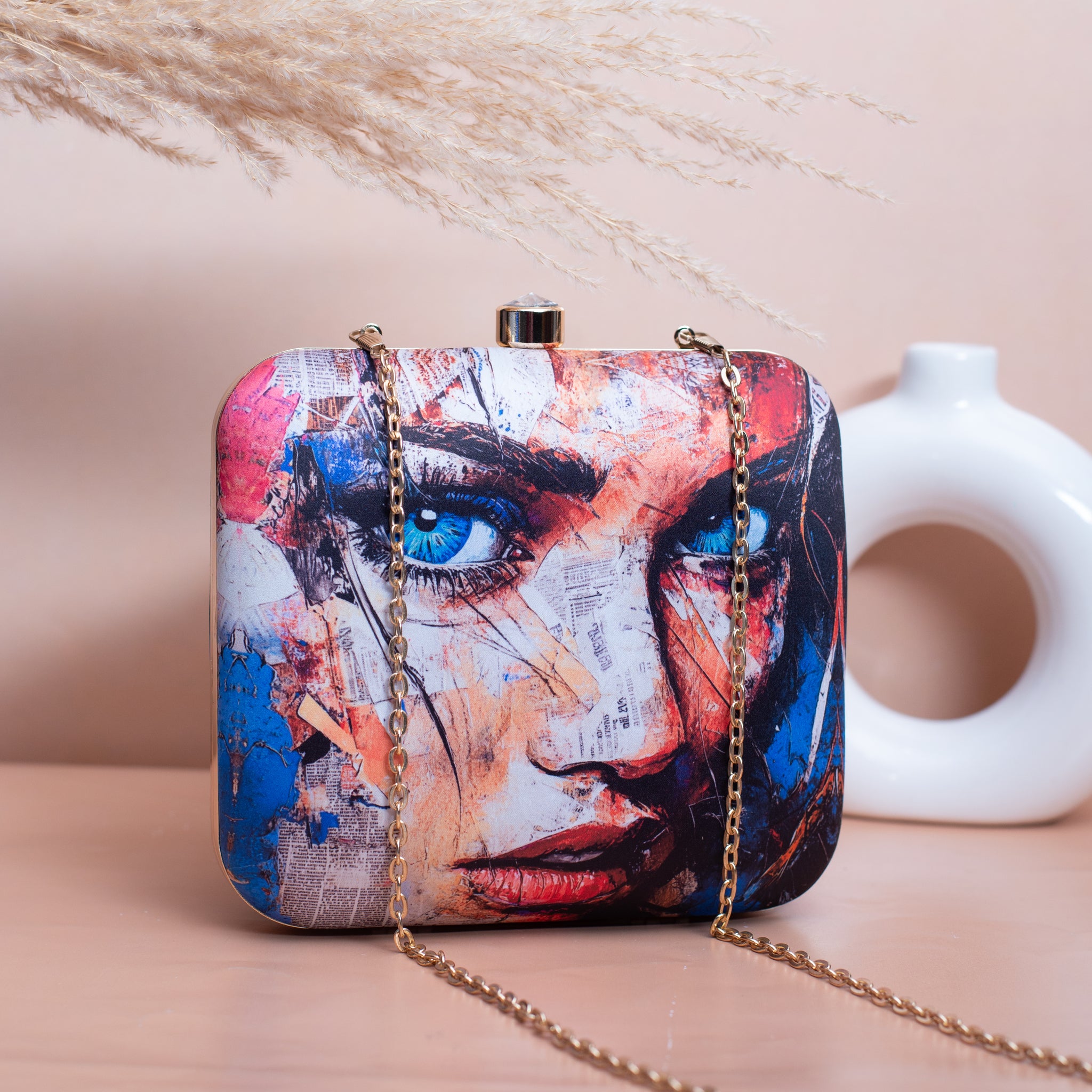 Artklim Blue Eyes Women Portrait Printed Clutch