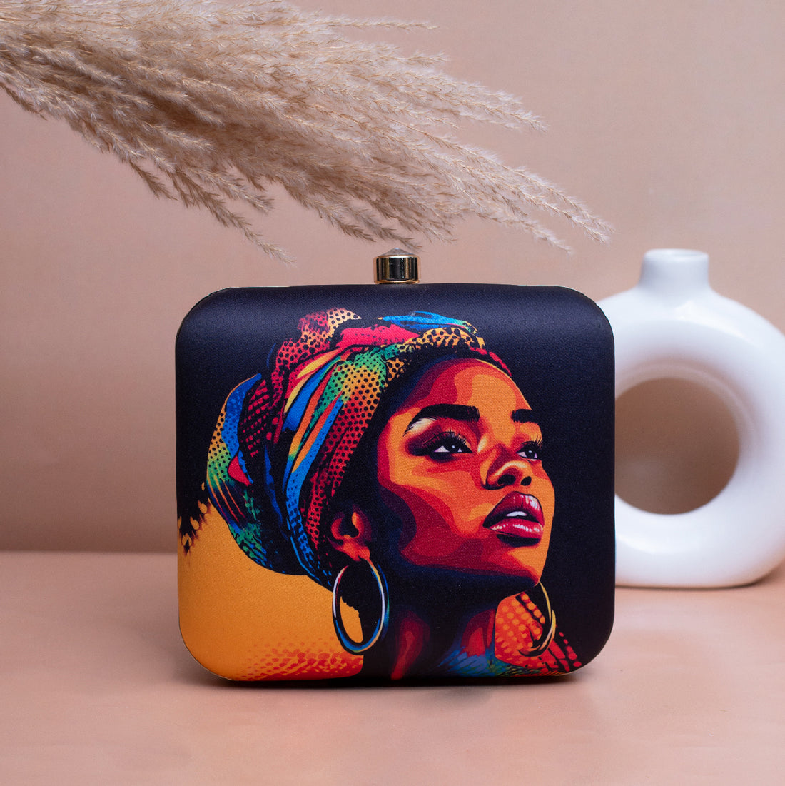 Artklim Blue Based Afro Women Portrait Printed Clutch