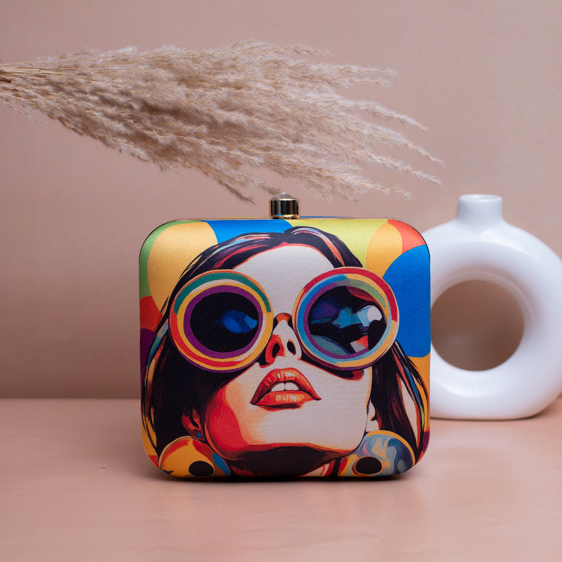 Artklim Multicolored Portrait Printed Clutch