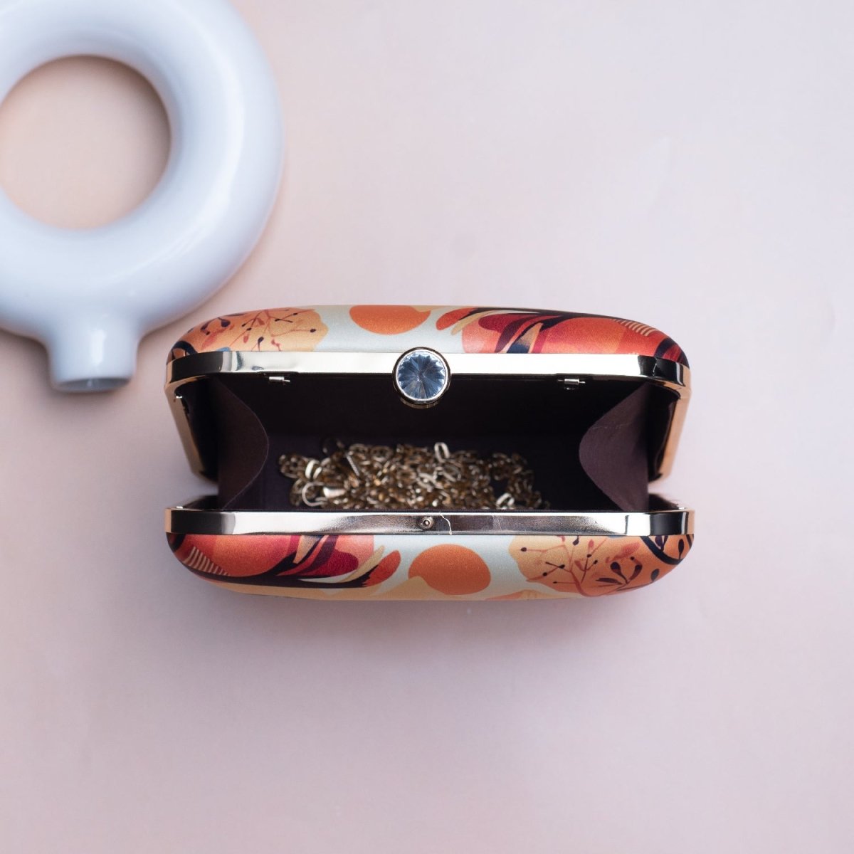 Artklim Beige Based Women with Camel Printed Clutch
