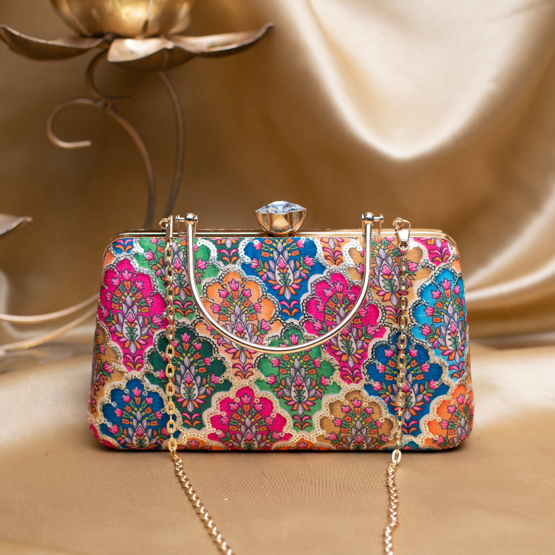 Artklim Multicolored Pattern Embroidery Clutch