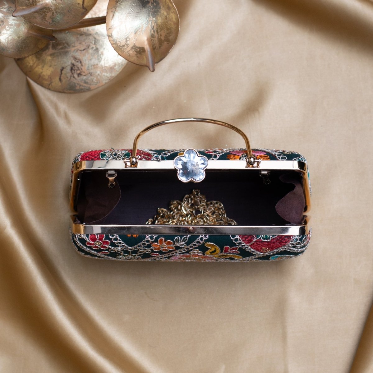 Artklim Black Based Multicoloured Embroidery Clutch